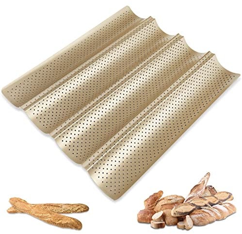 Firschoie Baguette Backblech, Baguette Backform für 4 Baguettes (Gold)