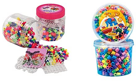 Hama Perlen 8791 Bügelperlen Dose mit ca. 400 bunten Maxi Bastelperlen mit Durchmesser 10 mm & 8571 Bügelperlen Dose mit ca. 600 bunten Maxi Bastelperlen mit Durchmesser 10 mm im Pastellmix