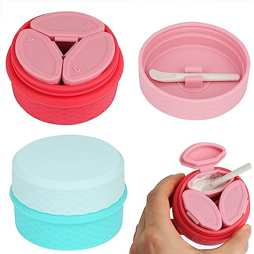 Adorila 2 Pack Silicone Makeup Containers, Leak-Proof Travel Cosmetic Jars for Creams with Lid, Travel Essentials Accessories for Toiletries (Blue, Pink)