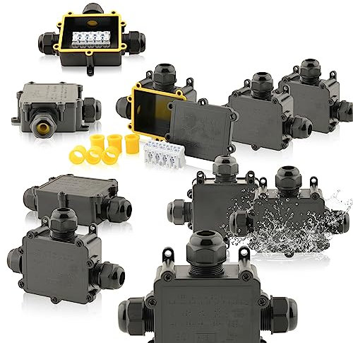 Intratec Abzweigdose Wasserdicht [IP 68] Verschiedene Größen: 2-14 Öffnungen | Verteilerdose Wasserdicht | Verteilerdose Aufputz Schwarz 3 | Verteilerdose Außen Wasserdicht | Abzweigkasten