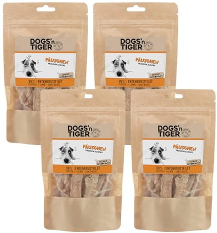 Dogs'n Tiger Adult Hundesnacks, Päuschen, Hundeleckerlis aus 99% Fleisch – artgerechter Hundesnack ohne Zucker, Getreide & künstliche Aromen – gut verträglich (gefriergetrocknete Entenbrust, 4 x80g