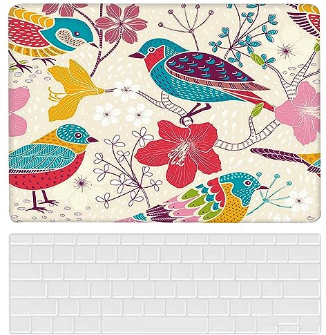 Laptop Hülle für Neues MacBook Air 13 Zoll Modell A1932 A2179 A2337 M1 mit Retina Display and Touch ID 2020 2019 2018 Freisetzung, Plastik Hartschale Case Cover & Tastaturschutz, Vogel und Blume