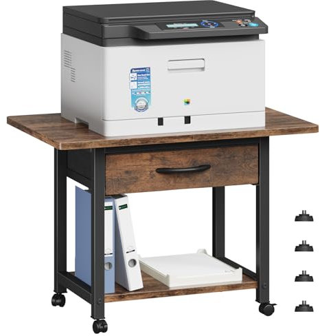 YAOHUOO 23.6x15 Large Printer Stand with Storage Drawer, 2-Tier Under Desk Printer Table for Home Office, Printer Cart fit Fax Machine/3D Printer/Scanner(Brown)