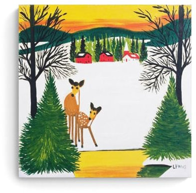 NgAnoh Maud Lewis Leinwanddruck, Motiv: Hirsch im Schnee, 70 x 70 cm