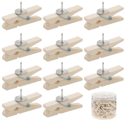 Coptiner 100 Stück Push Pin Clips Holzklammern mit Stecknadeln Holz Clips, Pinnnadeln mit Holzklammern, Thumbtacks für Wand Kork Boards, Karten, Notizen, Fotos (Holz)
