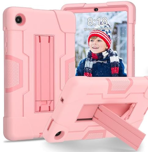 Funda para tablet Lenovo Tab M8 4ª (Gen) de 8 pulgadas TB300XU (2023), soporte integrado, híbrido de silicona suave de policarbonato duro, protección de cuerpo completo a prueba de golpes, rosa
