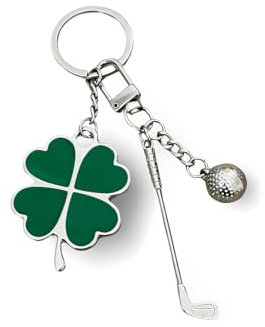 kumigolf Porte-clés de golf avec trèfle porte-bonheur - Pendentif club de golf et balle de golf - Cadeau pour golfeur, homme et femme - Clé décorative pour voiture et sac
