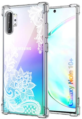 KIOMY Case for Samsung Galaxy Note 10+ / Note 10 Plus Shockproof Bumper Protective Cover Hybrid Design Hard PC Back + Flexible TPU Raised Bezel Slim Fit with Airbags Corners Cute White Floral Flower