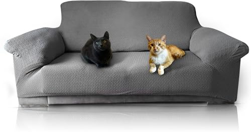 FOCARIS Home Funda Sofa 3 plazas elástica y Ajustable Repelente líquidos | Fundas sofa cubre sofa (long. Máx. 233 cm) acolchada GRIS NEGRA 1 pieza fundas ajustables y elásticas Packaging regalo