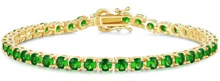 FANCIME May Birthstone Tennis Bracelet, 14K Gold Plated Emerald Tennis Bracelets for Women, Fine Jewellery Wedding Bridal Prom Birthday Gift for Her Women Girls