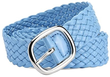 WENH Cintura in Tessuto di Vernice PU 3 cm x 106 cm for Donna Cintura Color Caramella Moda retrò più Nuova for Cintura con Fibbia ad ardiglione Femminile da Donna(Sky Blue pu Braid)