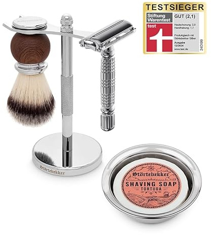 Störtebekker® Premium Rasierständer Set - mit Rasierhobel, Rasierpinsel, Rasierschale und Rasierseife Tortuga - hochwertiges Rasierset/Bartpflege Set - 8 Düfte - Geschenkidee Herren Rasierset