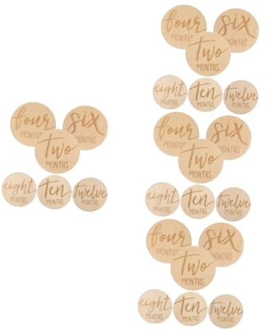 BESTonZON 24 Stk -monatskarte Anzeichen Für Babymonate Neugeborene Zeichen Monatliche Meilensteinkarten Neue Babykarte Monatliche Meilenstein-discs Etiketten Hölzern