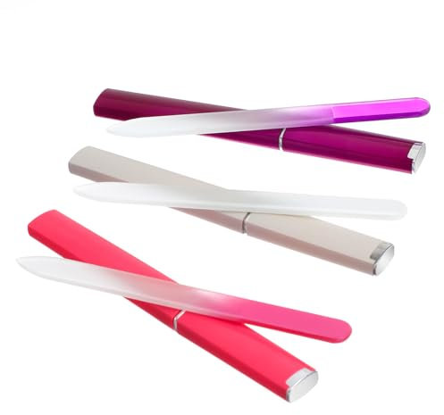 Lot de 3 limes à ongles en verre avec étui, limes à ongles en verre pour ongles naturels, lime à ongles en cristal double face, lime à ongles gravée double face, outil de manucure professionnel pour