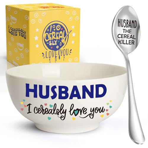 YEUYUQIU Gifts for Husband - Husband Gifts from Wife - Wedding Anniversary, Husband Cereal Bowl and Cereal Killer Spoon Set - I Love You Gifts for Him - Christmas Birthday Gifts for Husband