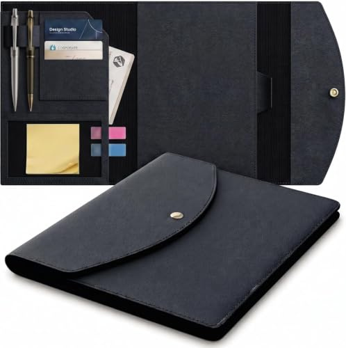 A5 Notebook Cover for Rocketbook, Planner & Journal – Slim Vegan Leather Folio with Pen Loop, Card Slots & Pockets – Fits Rocketbook Core, Panda, Fusion & Most 6 x 8.8 Notebooks