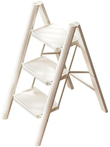 Folding Ladder Chair Household Folding Ladder Chair Kitchen, Indoor Dual-purpose Ladder Stool, Lightweight Portable Ladder Chair, 3/4 Layer Storage Rack, Small Footprint(White,3 layers)