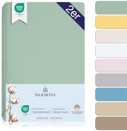 BARBONS Spannbettlaken für Baby/Kinderbett - 100% Jersey-Baumwolle Oeko-TEX Standard 100 Zertifiziert Bettlaken für Babybett (Grün - 2er - 60x120cm / 70x140cm)