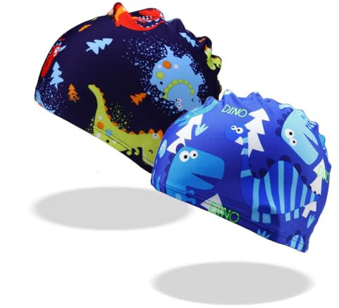 THXFUNAREA 2PCS Cuffia Neonato Piscina,piscina bambini,cuffia piscina neonato,cuffia piscina bambina,Cuffia da nuoto da cartone animato per studenti per bambini,Motivi di dinosauri