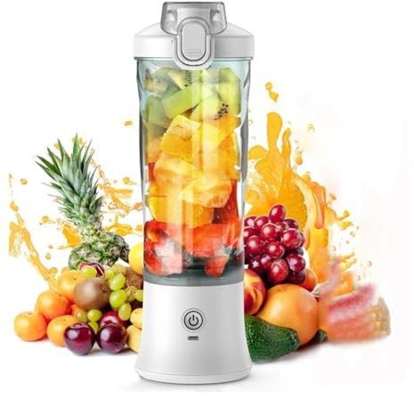 Licuadora portátil de 600 ml, exprimidor eléctrico de frutas, 4000 mAh, recargable por USB, mini licuadora, exprimidor personal, color blanco