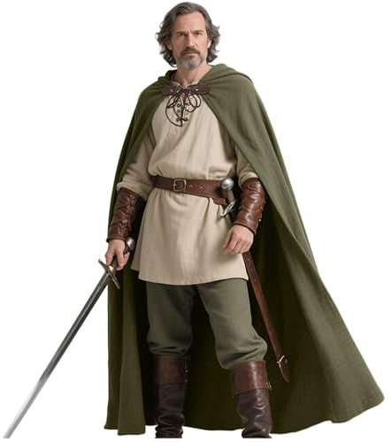keland Mittelalter Umhang Leinen Kapuzenumhang Renaissance für Damen Herren Halloween (Grün-1)