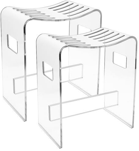 StarK Duschhocker 2er-Set - 43 cm hoch - klares Acryl - belastbar bis 120 kg - rutschfest & rostfrei - transparente Bad- und Sauna-Hocker