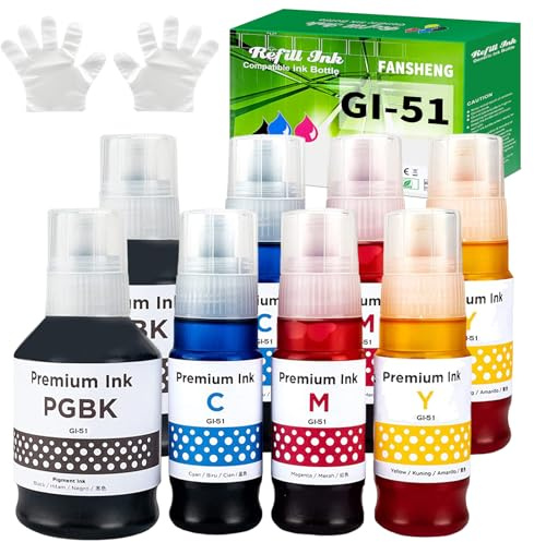 FANSHENG GI51 Encre Compatible avec Canon GI-51 GI 51 Bouteille d'encre Multipack pour PIXMA G2570 G1520 G1560 G2520 G2560 G3520 G3560 G1530 G3570 G4570 Imprimante (8 Pack 2BK/2C/2M/2Y)