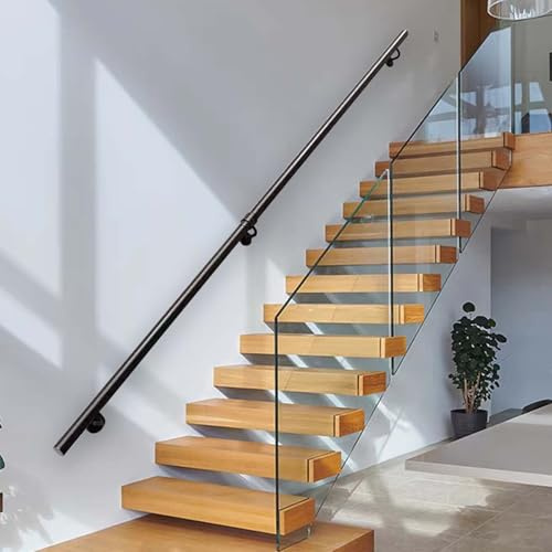 Whnoorher Moderner, an der Wand montierter Handlauf für Treppen, 30–600 cm, schwarzes rundes Rohr, Treppengeländer, Stützstange für Holztreppen in Innenräumen, Rutschfester Haltegriff(80cm)