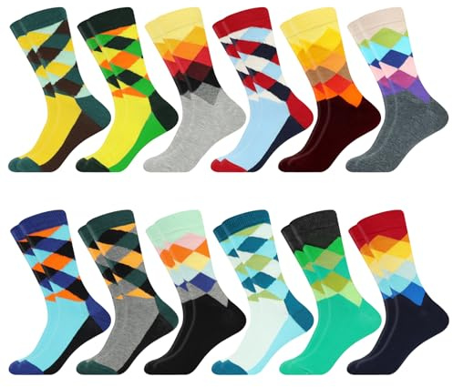 DiULi Lustige Socken, 12 Paar Bunte Socken aus Baumwolle für Damen Herren, Socken Lustig mit Motiv Coole Crazy Socks für Alltag, Freizeit, 35-38,39-42,43-46
