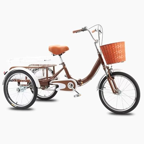 LSQXSS Faltbares Dreirad für Erwachsene mit Vorderradfederung, Lastendreirad mit Einkaufskorb, 3-Rad-Fahrrad, Verstellbarer Sattel und Lenker, Einkaufs- und Picknick-Cruiser-Fahrrad für Senioren