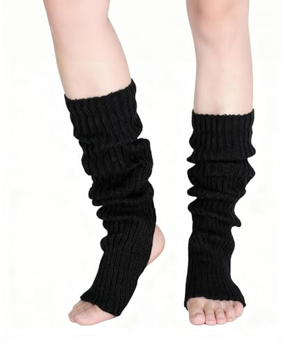 AffeGifts Ballet Leg Warmers for Women, 50cm Open Toe & Heel Black Leg Warmers Knitted Woman Dance Yoga Leg Warmers Socks Boot Cuffs for Female Girls Daily Wear Exercising Latin Dance (Black Short)