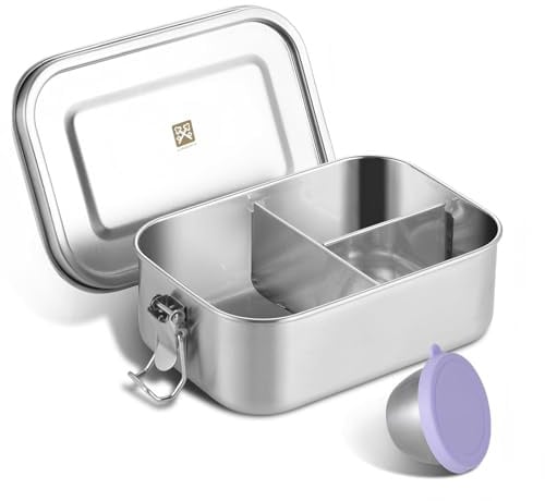GOLDEN KEY Edelstahl Brotdose kinder,Lunchbox Edelstahl 800ml mit Fächern & Dichtung,bento box edelstahl Auslaufsichere Spülmaschinenfest für Unterwegs & Camping