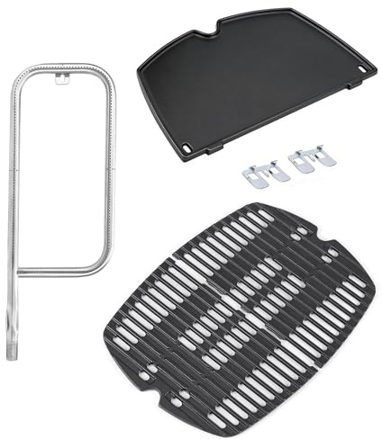 GFTIME Grill Ersatzteile für Weber Q200, Q220, Q2000, Q2200 Gasgrill, Brenner+Grillrost +Grillplatte Zubehör für Weber Q200 & Q2000
