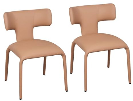 WOLTU Esszimmerstühle 2er Set, aus Kunstleder, Hellkamelbraun | Küchenstühle, mit Rückenlehne, Metallgestell, 150 kg belastbar, für Küche Wohnzimmer Schlafzimmer