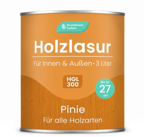 Grundmann Holzlasur - Pinie - 3 Liter Lasur - Hell - Wetterfeste Holzschutzlasur für Innen und Außen - Holzschutz, Wetterschutz und UV-Schutz