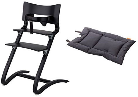 Leander Stuhl black - Hochstuhl - Kinderstuhl - Erwachsenenstuhl mit Babybügel + Kissen dusty grey