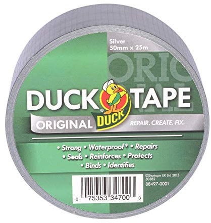 Duck Tape Original Silber 50 mm x 25 m Das Original hochfeste wasserdichte Gaffer- und Kanal-Klebeband für Reparaturarbeiten