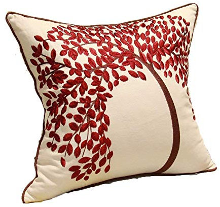 ZUODU Red Cushion Cover 50cmx50cm or 20 Inch by 20 Inch Embroidered Cotton Linen Decorative Throw Pillow Cover Cushion Case Pillow Case - The Tree of Life (Red with Frame) (RED-50x50cm)