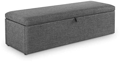 Julian Bowen Sorrento Storage Ottoman, Upholstered Grey - H41 x W140cm | Contemporary Storage Seat for Hallway or Bedroom, Linen-Style Upholstery, Practical Storage