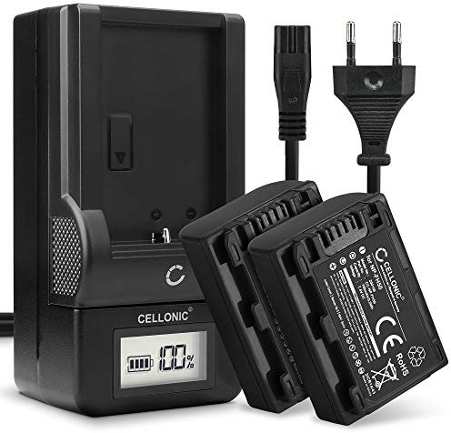 CELLONIC, Akku für Kamera, kompatibel mit Sony NP-FH50, NP-FH60, DCR-SR35, DCR-SX30 (7.4V, 700mAh) 2 Stück + Ladegerät