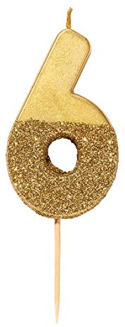 Talking Tables Gold Nummer 6 Geburtstagskerze mit Glitzer – Tortendekoration für Kinder, Erwachsene, 16., 60. Geburtstagsfeier, Jubiläum, Meilensteinzeitalter