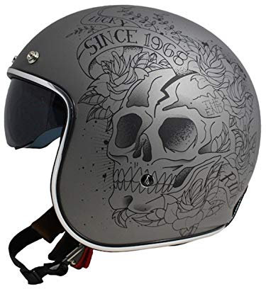 MT HELMETS Le Mans 2 Sv Skull & Roses A2 Matt Grey Xl
