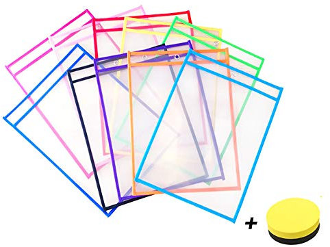10Pcs Dry Erase Pockets, Resuable Write and Wipe Clean Pockets for Office and Teaching Supplies (10Pcs)