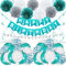 Unisun Teal Blue Geburtstags Dekoration, Teal Blue Party Ballon mit Happy Birthday Banner Konfetti Ballons Papier Pom Poms Sternengirlande für Frauen Mädchen 1. 2. 13. 18. 21. 30. 40. Babyparty