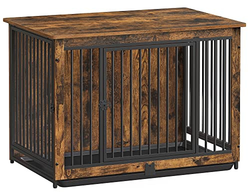 Feandrea Dog Crate Furniture, 38 Inches Dog Kennel for Dogs up to 70 lb, with Removable Tray, Heavy-Duty Dog Cage End Table Indoor, Double Doors Dog House, Easy to Clean, Rustic Brown