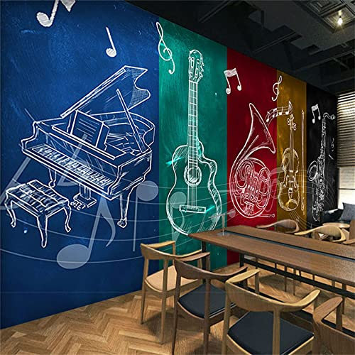 Custom Rock Guitar Musical Notes Wallpaper Murals Ktv Bar Restaurant Dance Music Backdrop Wallpaper 430Cmx300Cm