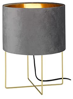 Tischlampe mit Lampenschirm Samt Grau - innen Gold Ø 24cm