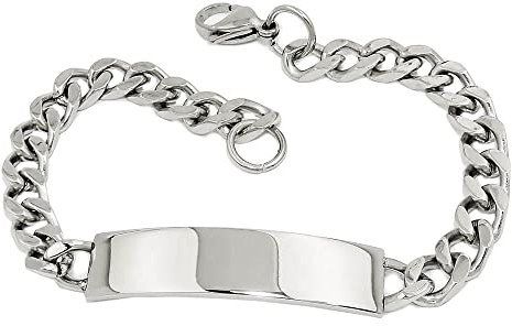 6,5mm Herren Schildband Panzer-Armband aus Edelstahl mit Gravurplatte 20cm