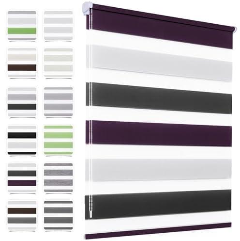 MupFup Doppelrollo Klemmfix ohne Bohren 100x150cm(BxH) Weiß-anthrazit-lila,Rollo Klemmrollo mit Lichtdurchlässig/Höhe Stufenlos Verstellbar für Schlafzimmer,Badezimmer,Wohnzimmer Fenster und Tür