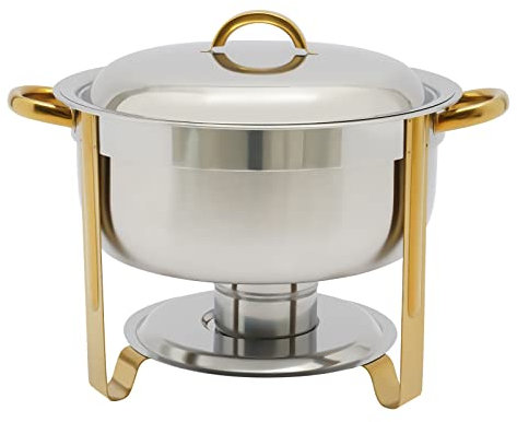 LANNADD Chauffe-plat rond en acier inoxydable de 5 l - Convient pour les fêtes, la restauration et les buffets (doré), 5l Chafing Dish Rund